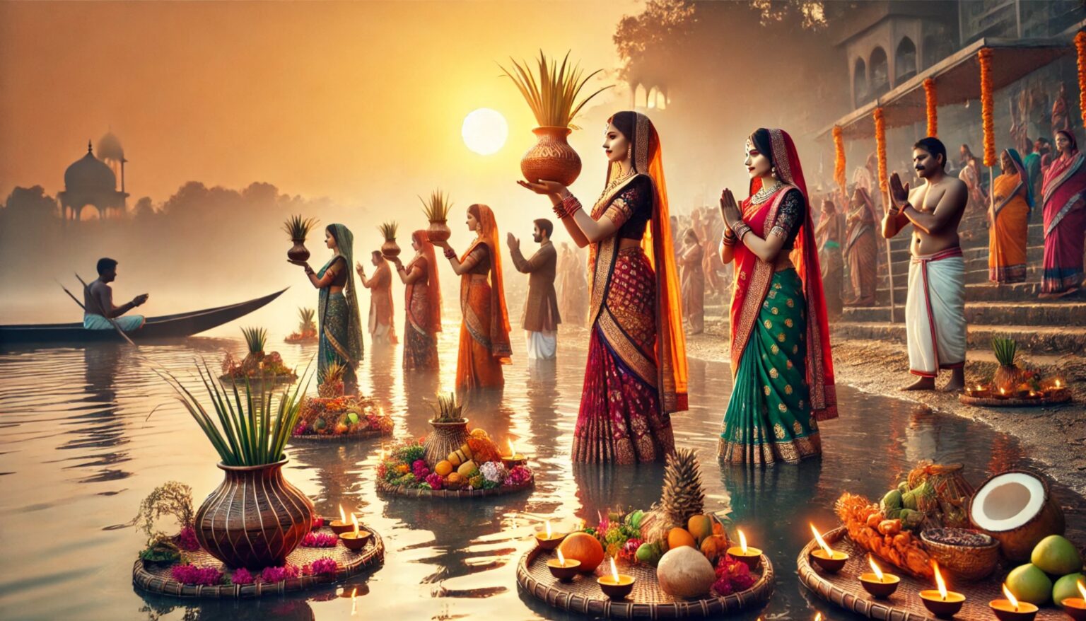 छठ पूजा : नहाय-खाय के दिन  गंगा घाटों पर उमड़ी श्रद्धालुओं की भीड़