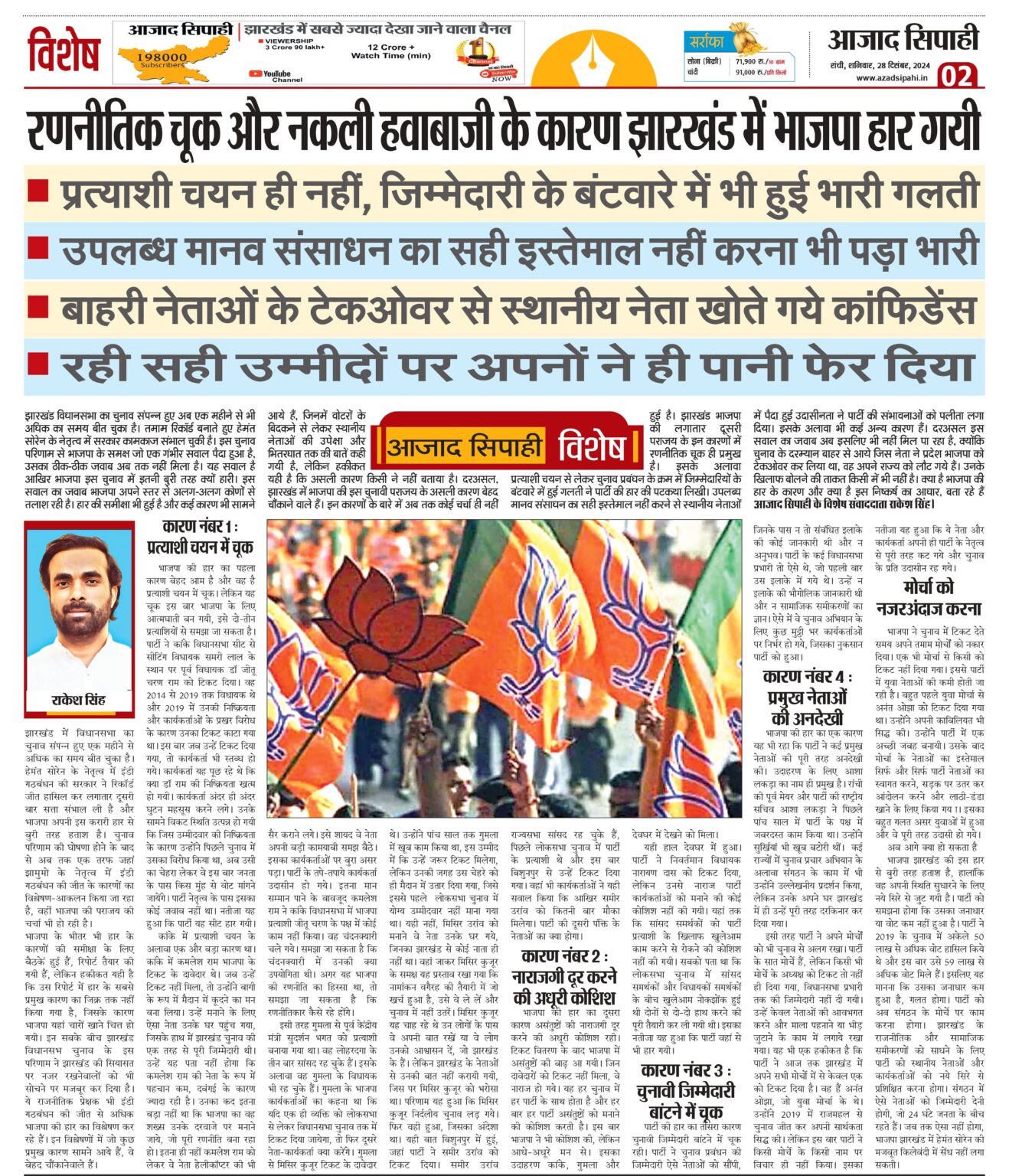 रणनीतिक चूक और नकली हवाबाजी के कारण झारखंड में भाजपा हार गयी